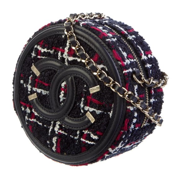 CHANEL Tweed Filigree Round Clutch Bag Handbag Crossbody